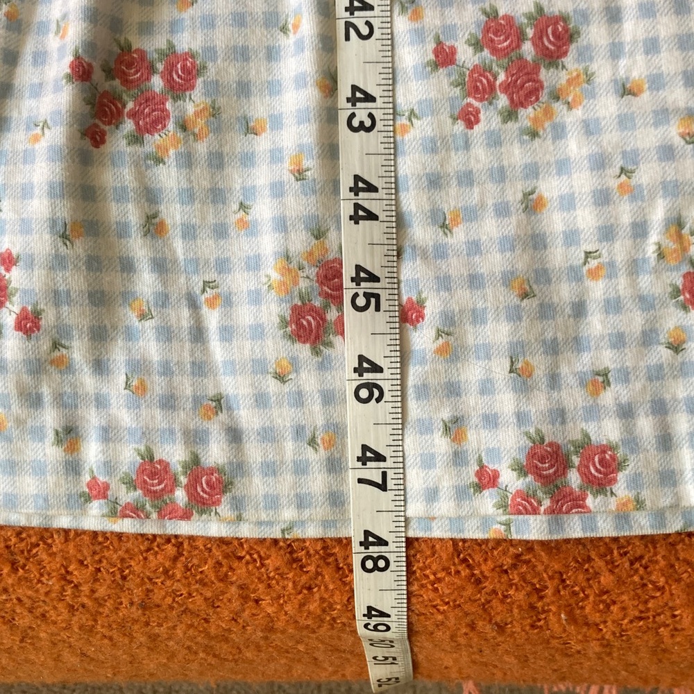 Vintage Adorable Cottage  100% Cotton Gingham Floral White & Blue Midi Dress - Picture 9 of 11